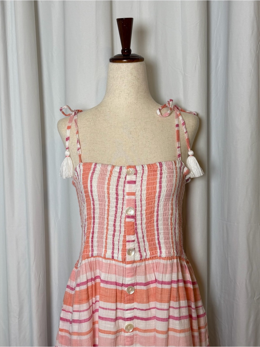 Roller Rabbit Kirsten Dress East Hampton Stripe Pink Cotton Smocked Midi Large - Picture 5 of 16